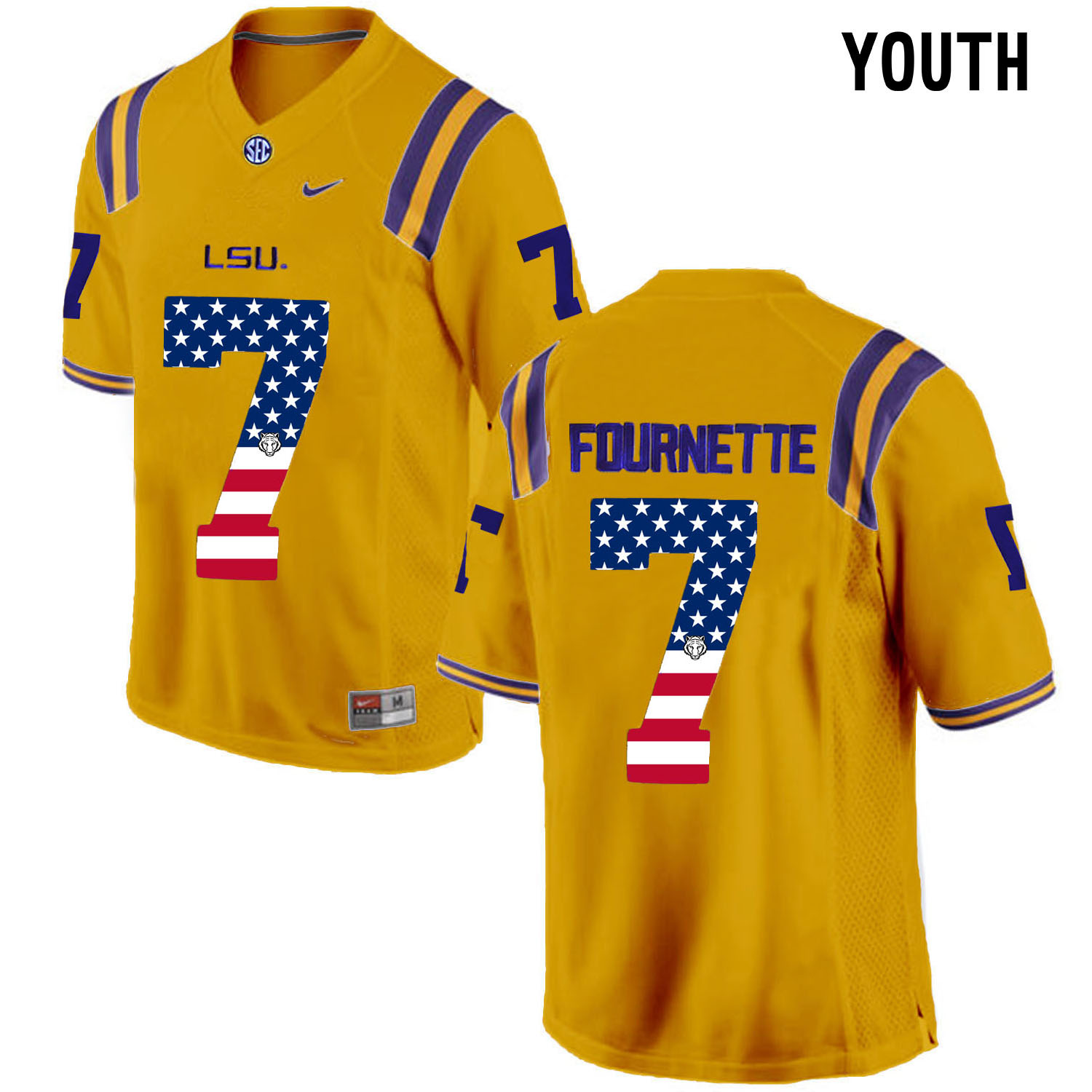 US Flag Fashion  Youth LSU Tigers Leonard Fournette #7 College Football Limited Jersey  Gold->youth ncaa jersey->Youth Jersey